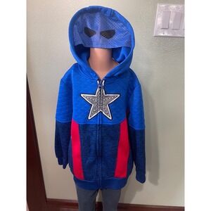 Marvel Avengers Blue Capitan America Sweater Zip Up Jacket Hoodie Size 7 Used